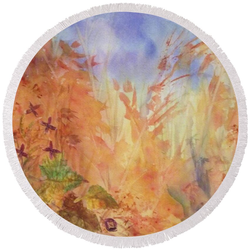 Autumn Round Beach Towel featuring the painting Autumn Breeze by Ellen Levinson