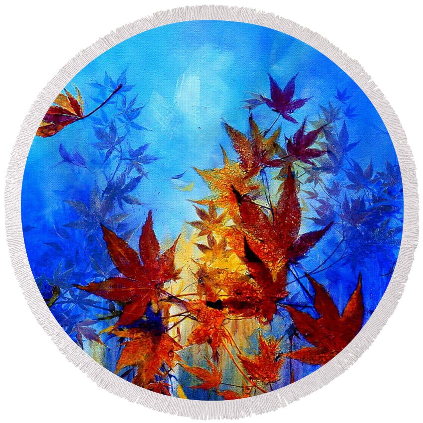 Japanese Maple Tree Round Beach Towel featuring the painting Autumn Breeze by Hanne Lore Koehler