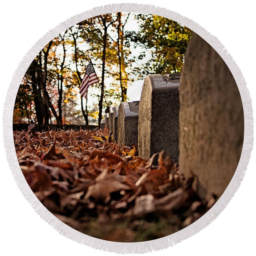Cemetery Round Beach Towel featuring the photograph Autumn Cemetery by Michael Porchik