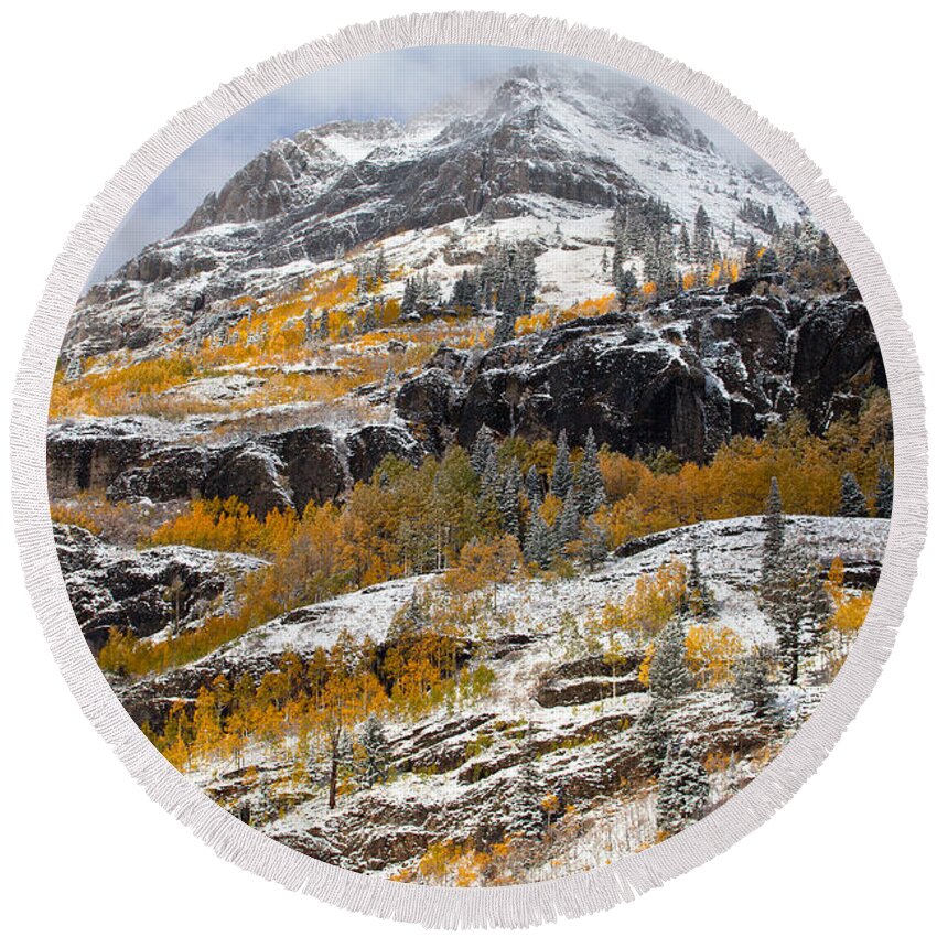 Winter Round Beach Towel featuring the photograph Autumn Clearing by Darren White