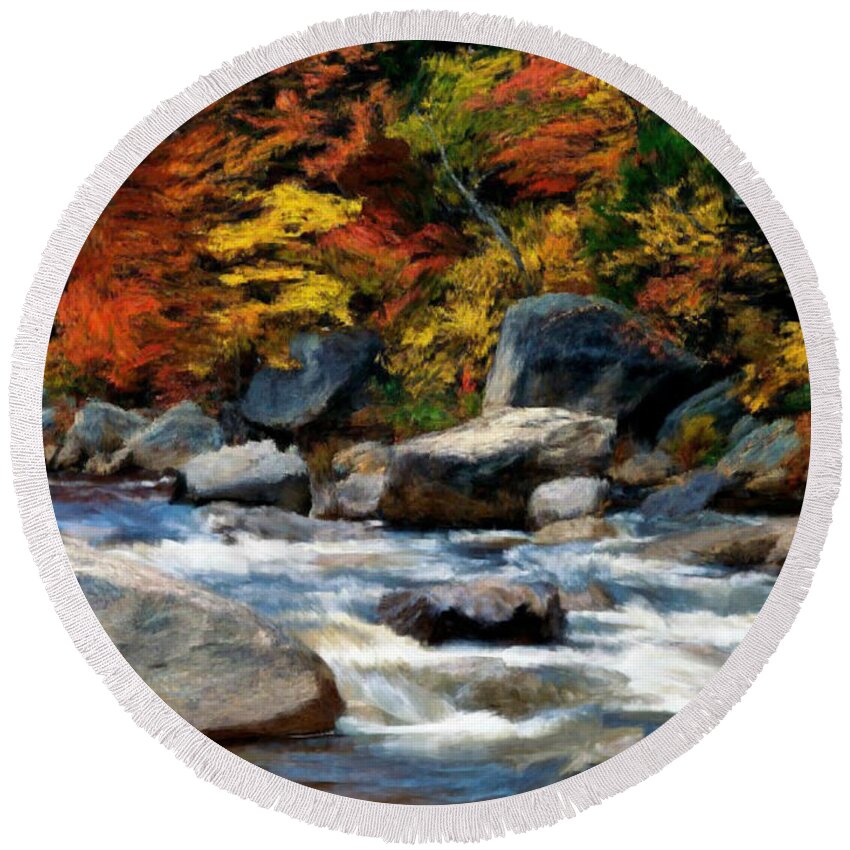 Colorful Round Beach Towel featuring the painting Autumn Creek by Bruce Nutting