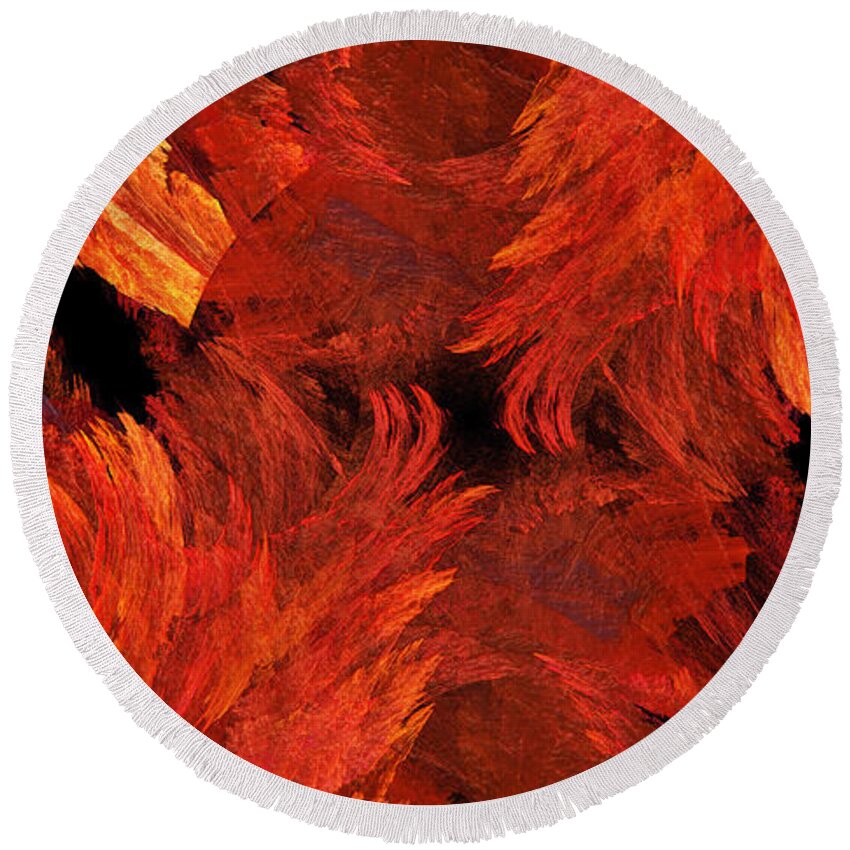 Abstract Round Beach Towel featuring the digital art Autumn Fire Abstract Pano 1 by Andee Design