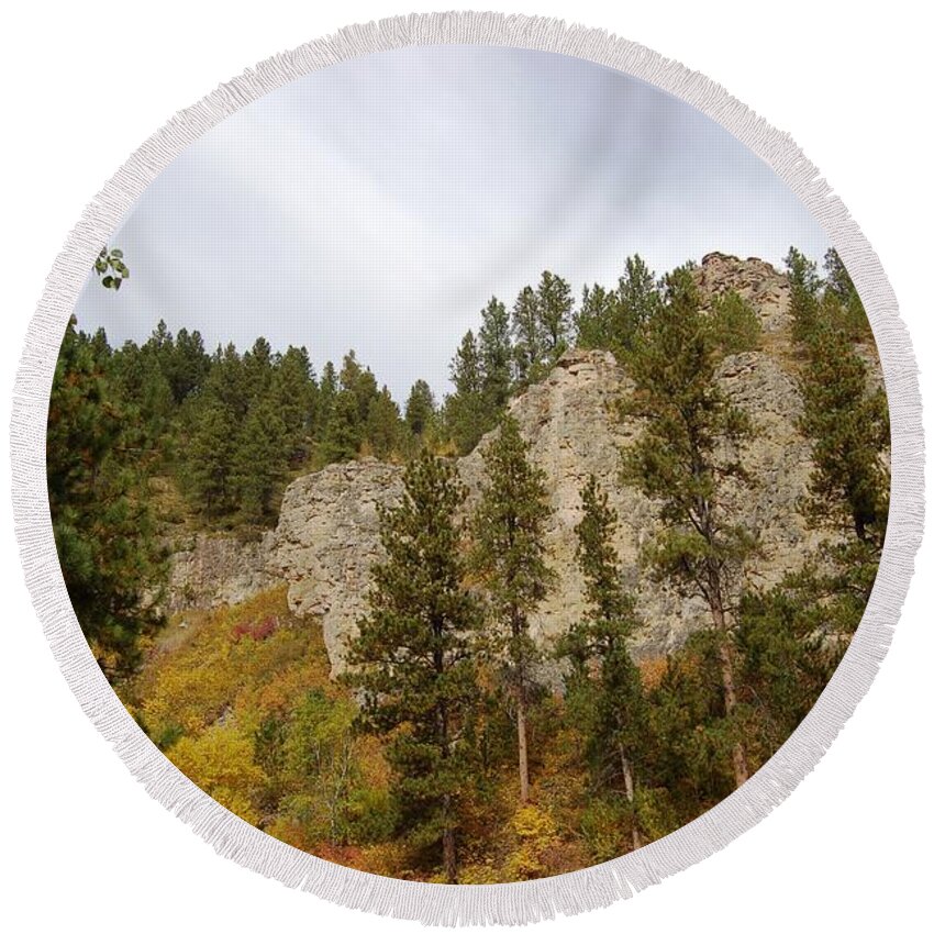 Autumn Round Beach Towel featuring the photograph Autumn in the Canyon by Greni Graph