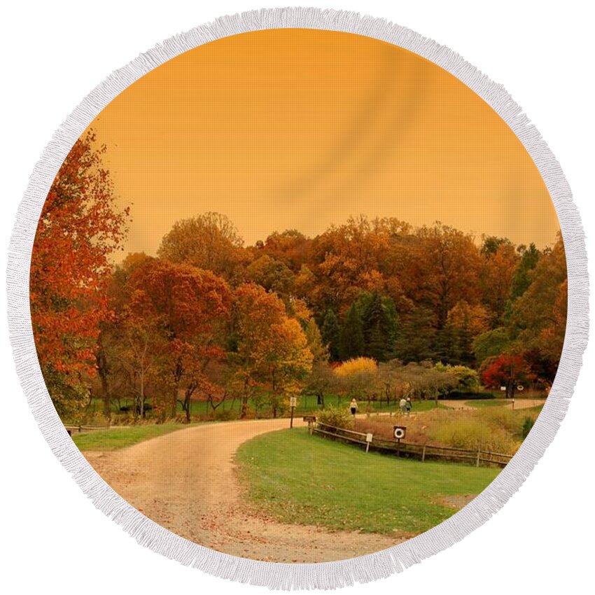 Autumn Round Beach Towel featuring the photograph Autumn In The Park - Holmdel Park by Angie Tirado