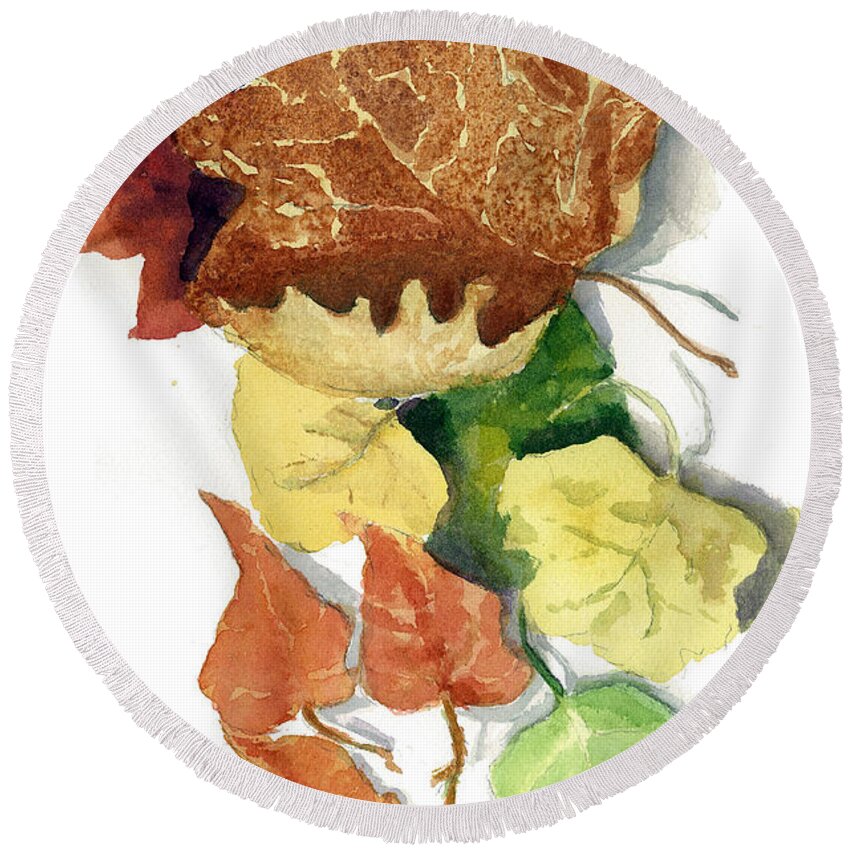 Nature Round Beach Towel featuring the painting Autumn Leaves by Maria Hunt