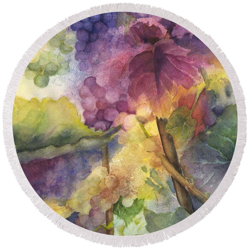 Grapes Round Beach Towel featuring the painting Autumn Magic I by Maria Hunt