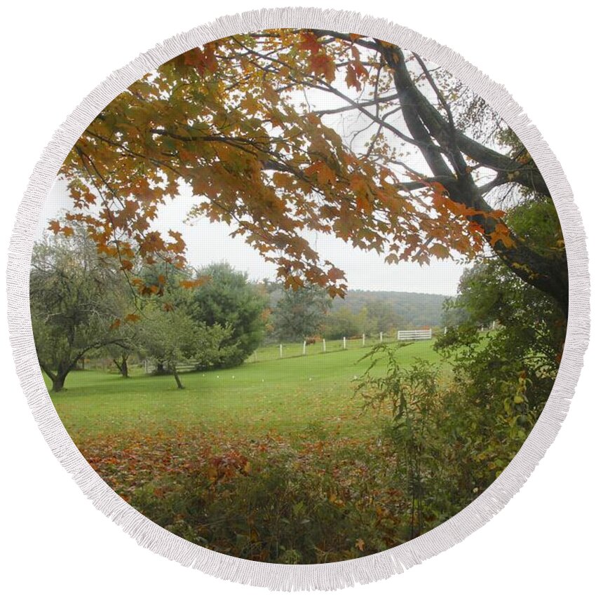 Autumn Meadow Round Beach Towel featuring the photograph Autumn meadow by Jim Gillen