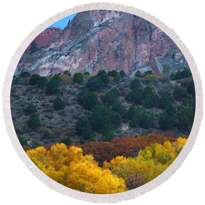 Garden Of The Gods; Autumn Round Beach Towel featuring the photograph Autumn of the Gods by Steven Krull