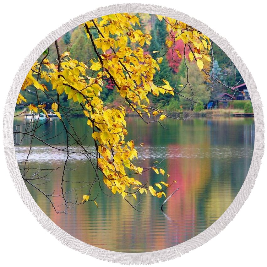 Autumn Round Beach Towel featuring the photograph Autumn Reflection by Cristina Stefan
