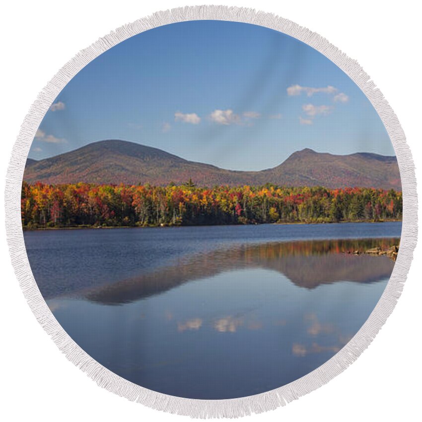 Autumn Round Beach Towel featuring the photograph Autumn Reflections at Jericho Lake by White Mountain Images