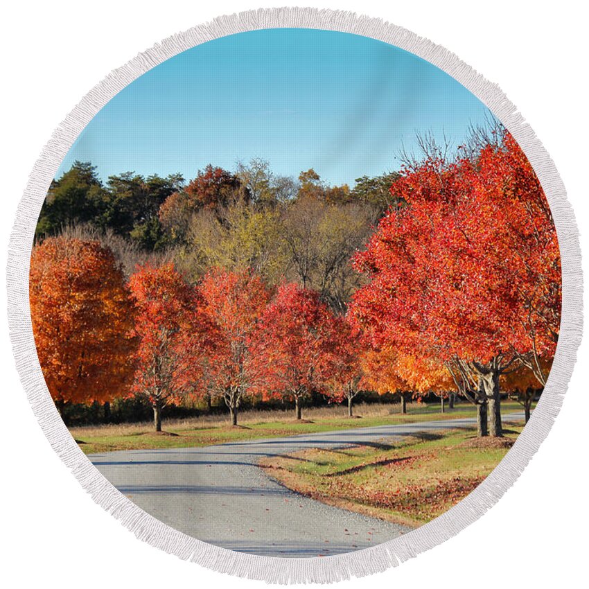 Autumn Road Round Beach Towel featuring the photograph Autumn Road by Jemmy Archer