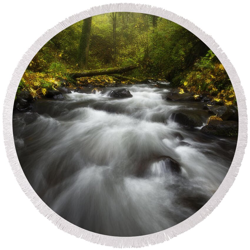 Columbia River Gorge Round Beach Towel featuring the photograph Autumn Rush by Darren White