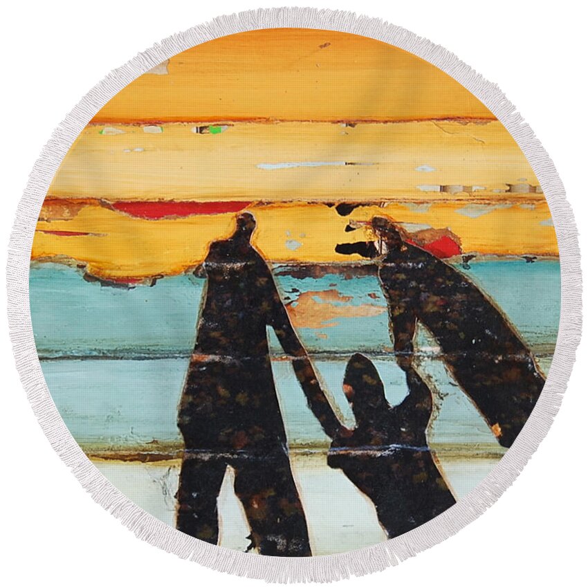 Family Round Beach Towel featuring the painting Autumn Shadows by Danny Phillips