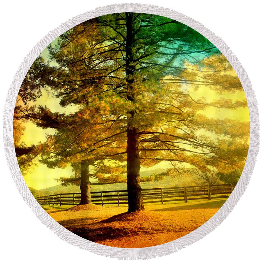New Jersey Round Beach Towel featuring the photograph Autumn Stroll by Beth Ferris Sale