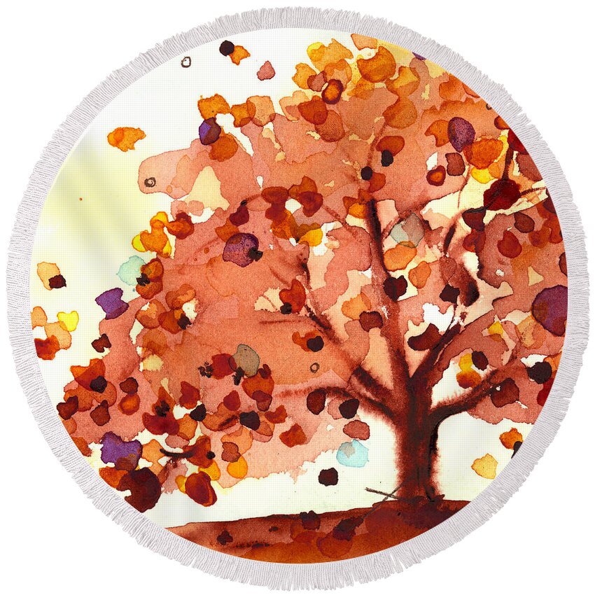 Autumn Tree Round Beach Towel featuring the painting Autumn Tree by Dawn Derman