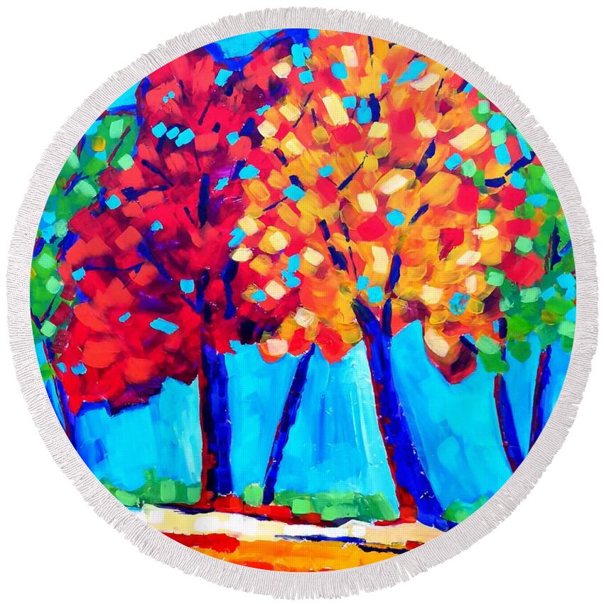 Painting Round Beach Towel featuring the painting Autumn Trees by Cristina Stefan