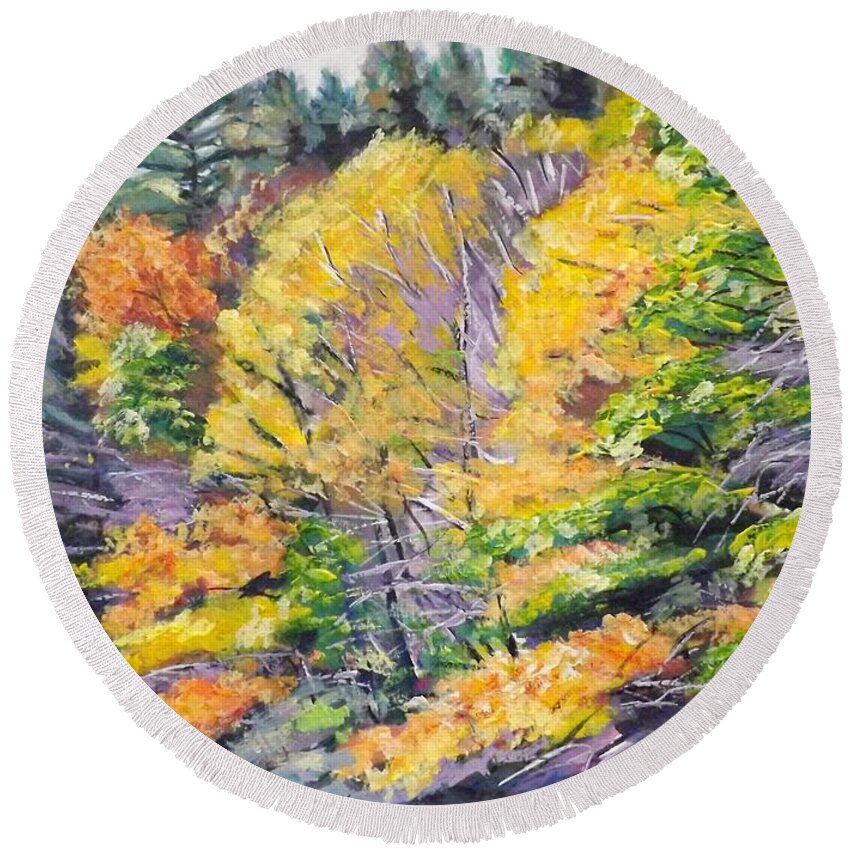 Autumn Round Beach Towel featuring the painting Autumn Trees by Richard Nowak