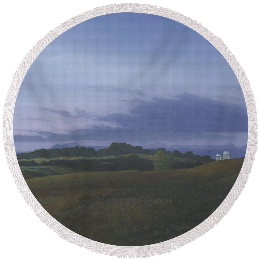 Landscape Round Beach Towel featuring the painting Autumn Twilight by Peter Rashford