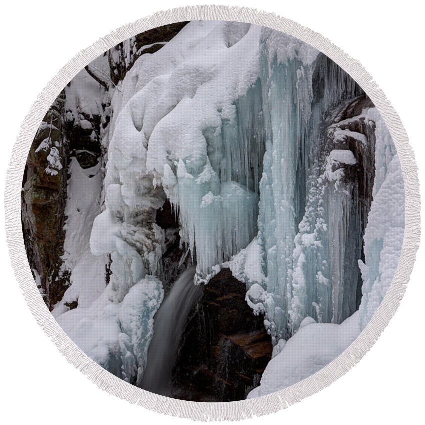 New Hampshire Round Beach Towel featuring the photograph Avalanche Falls in Winter by White Mountain Images