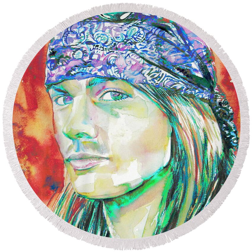 Axl Round Beach Towel featuring the painting Axl Rose Portrait.2 by Fabrizio Cassetta