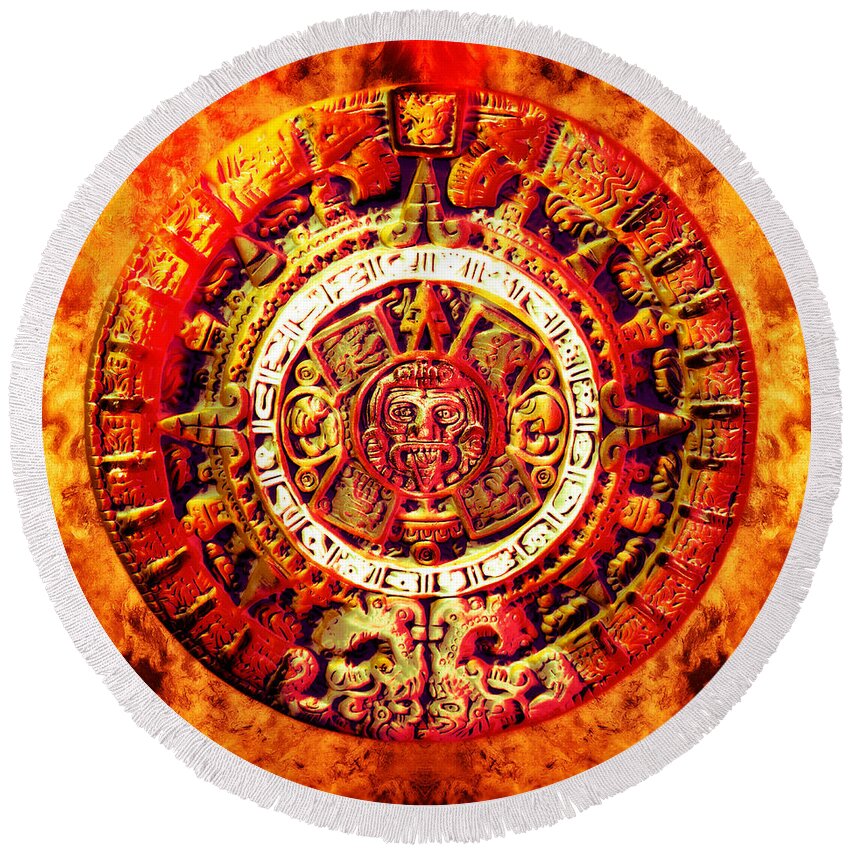 America Round Beach Towel featuring the photograph Aztec Sun Stone by YoPedro