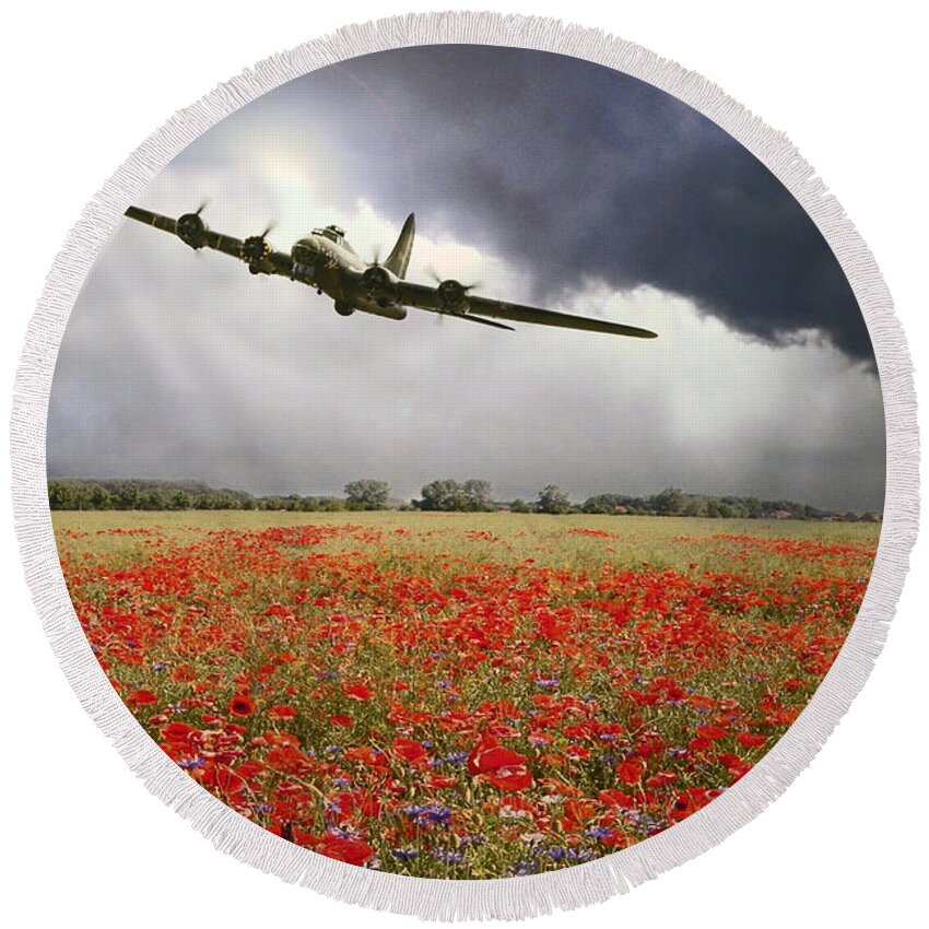 B-17 Flying Fortress Round Beach Towel featuring the digital art B-17 Poppy Pride by Airpower Art