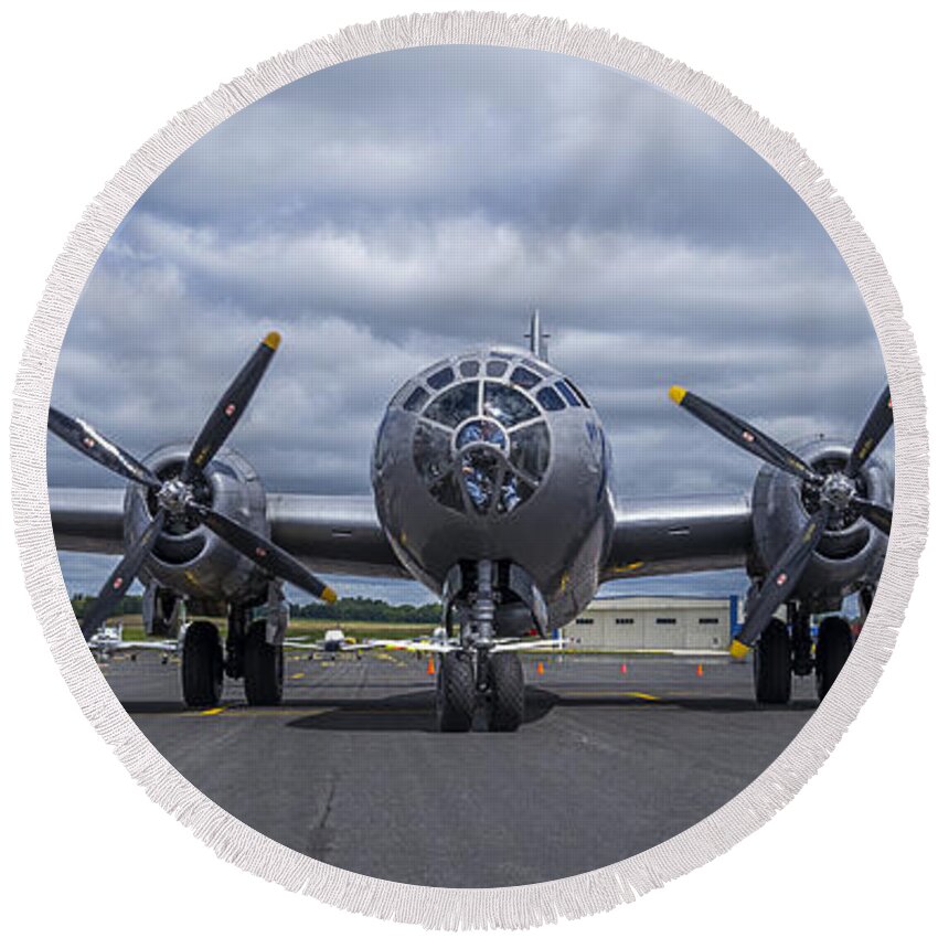 Plane Round Beach Towel featuring the photograph B29 superfortress by Steven Ralser