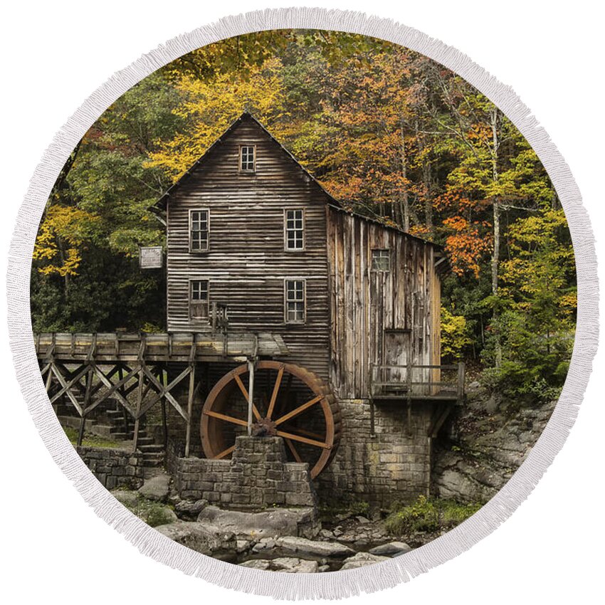 Grist Mill Round Beach Towel featuring the photograph Babcock Grist Mill by Erika Fawcett