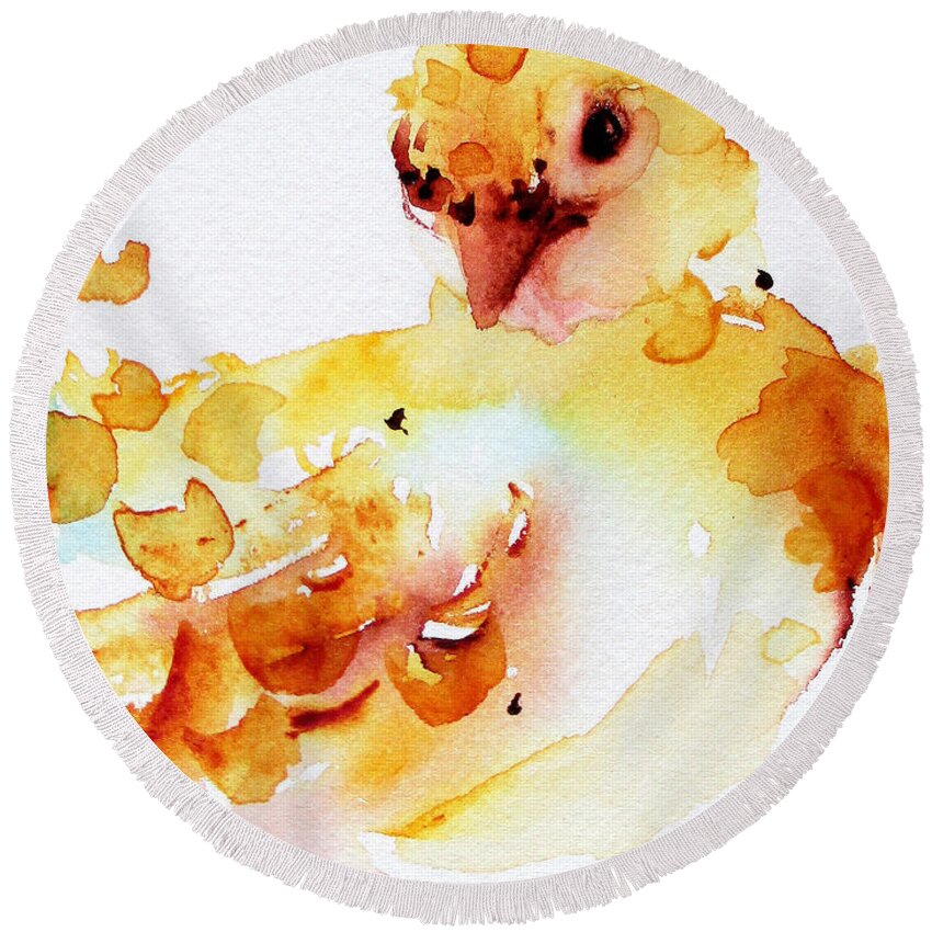 Baby Chick Round Beach Towel featuring the painting Baby by Dawn Derman