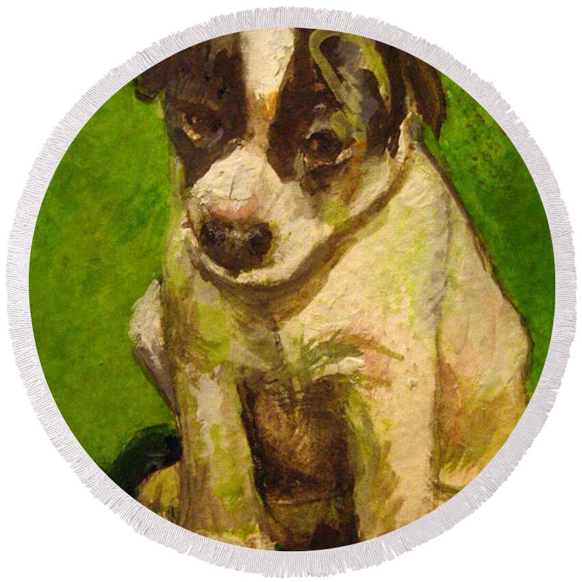 Baby Jack Russel Round Beach Towel featuring the painting Baby Jack Russel by Donna Tucker