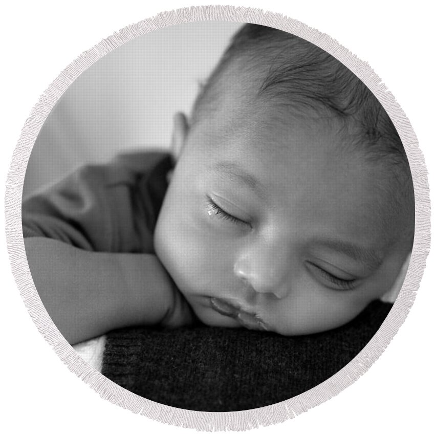 Baby Sleeps Round Beach Towel featuring the photograph Baby Sleeps by Lisa Phillips
