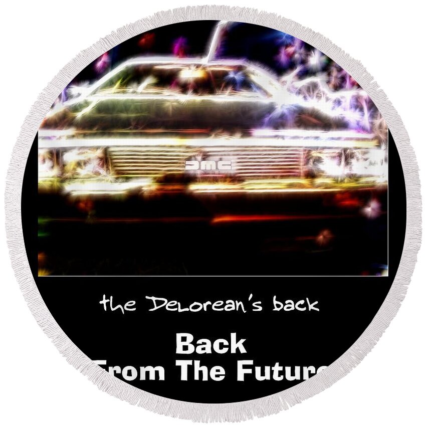 Car Round Beach Towel featuring the photograph Back From The Future by Renee Trenholm