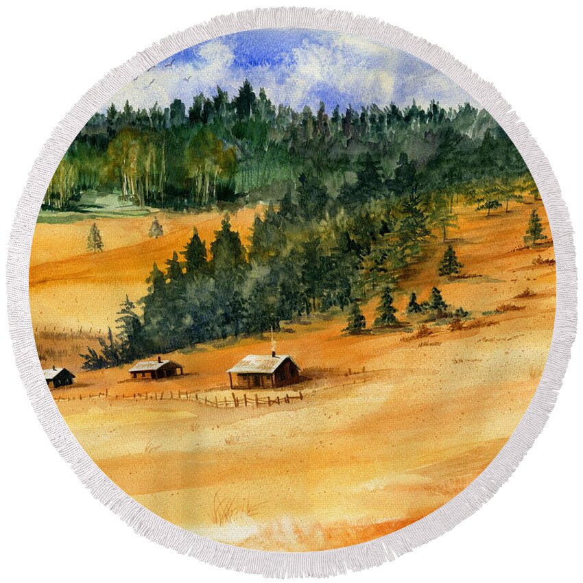 Western Landscape Round Beach Towel featuring the painting Back Home by Marilyn Smith