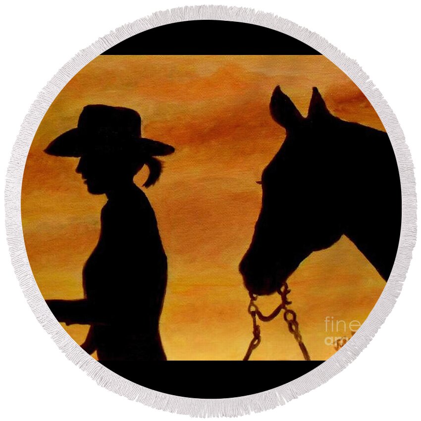 Sunset Round Beach Towel featuring the painting Back to the Barn by Julie Brugh Riffey