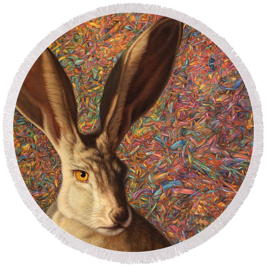 Rabbit Round Beach Towel featuring the painting Background Noise by James W Johnson