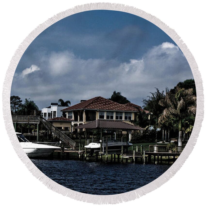 Waterfront Round Beach Towel featuring the photograph Backyard View by Chauncy Holmes