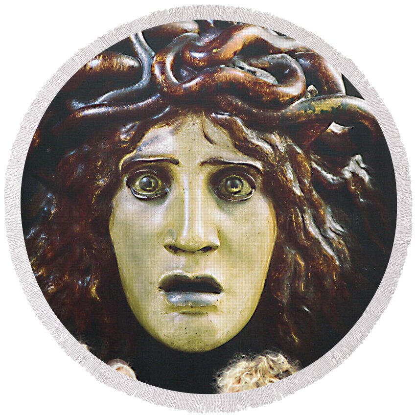 Medusa Round Beach Towel featuring the photograph Bad Hair Day at d'Orsay Museum, Paris. by Joe Schofield