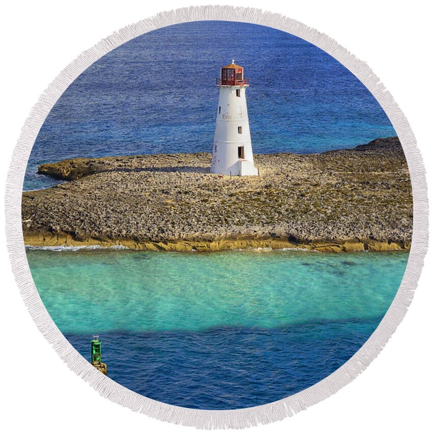 Lighthouse Round Beach Towel featuring the photograph Bahamian Lighthouse by Greg Norrell