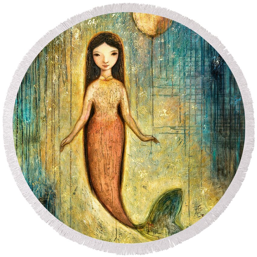 Mermaid Art Round Beach Towel featuring the painting Balance by Shijun Munns