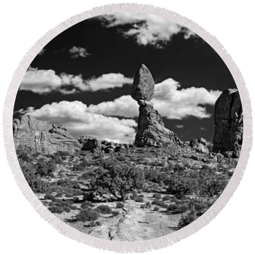 Arches National Park Round Beach Towel featuring the photograph Balanced Rock by Larry Carr