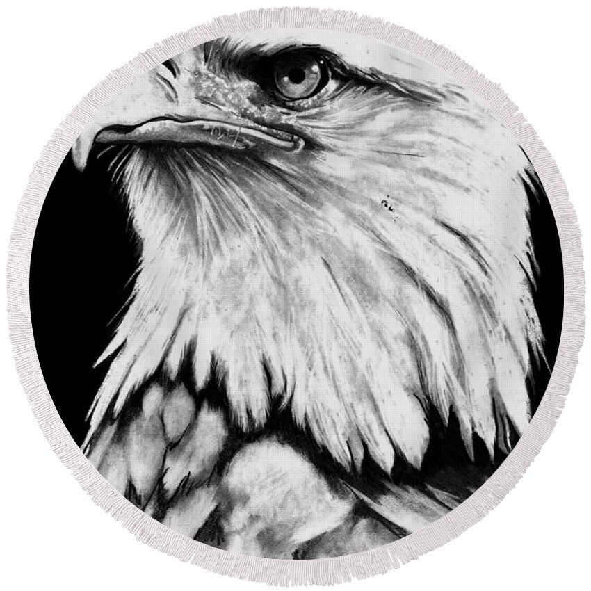 Pencil Round Beach Towel featuring the drawing Bald Eagle by Bill Richards