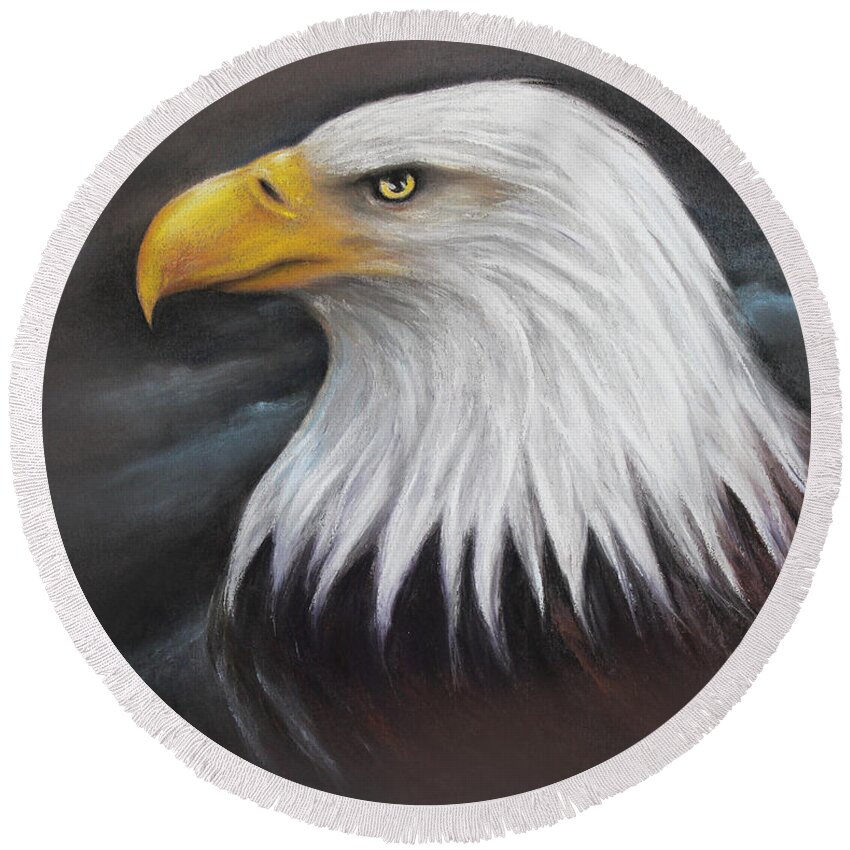 Eagle Round Beach Towel featuring the drawing Bald Eagle by Patricia Lintner