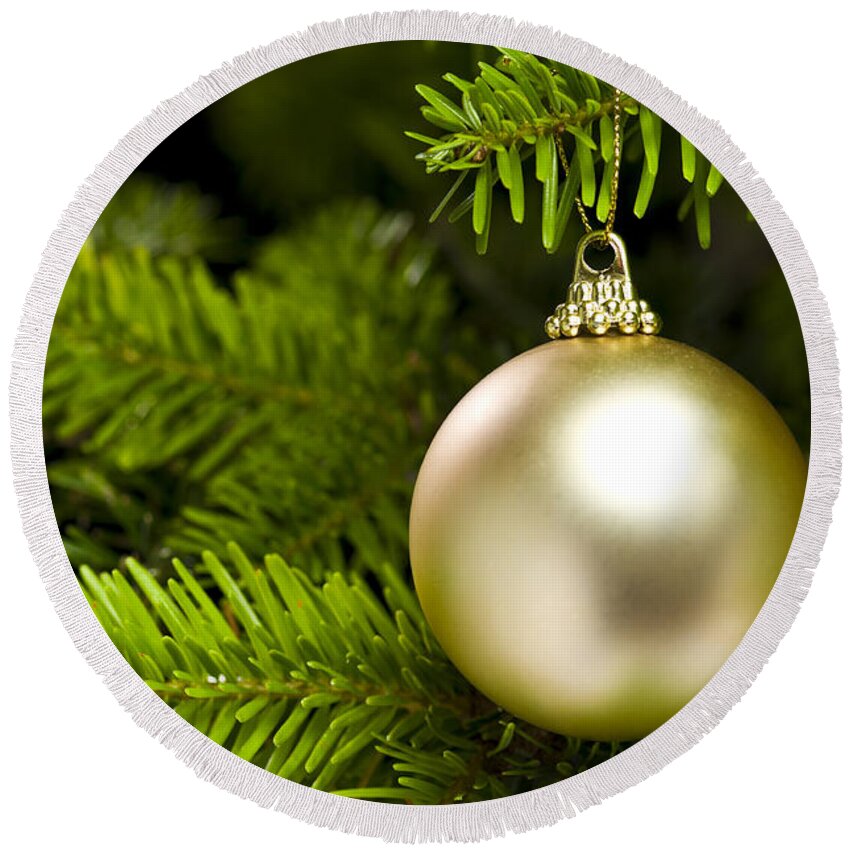 Advent Round Beach Towel featuring the photograph Ball shape Christmas tree decoration by U Schade