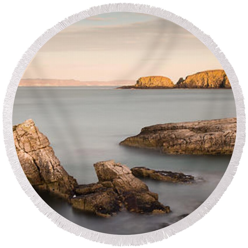 Sheep Island Round Beach Towel featuring the photograph Ballintoy Bay by Nigel R Bell