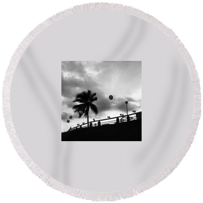 Singapore Round Beach Towel featuring the photograph Balloons And Palms, Singapore by Aleck Cartwright