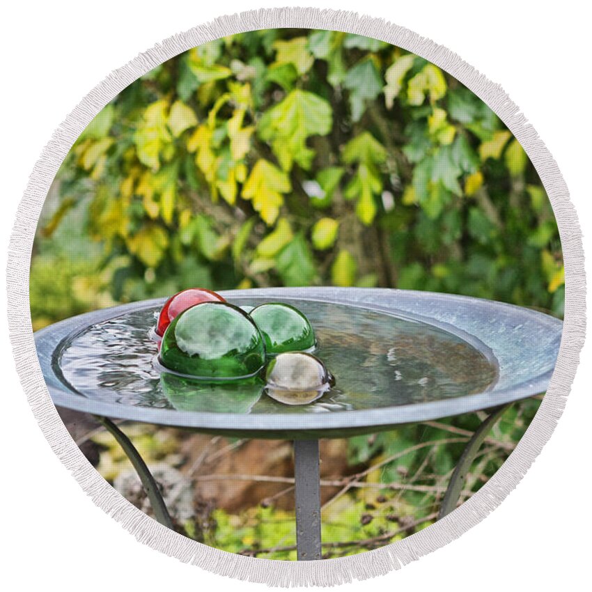 Green Round Beach Towel featuring the photograph Balls In Water by Denise Romano