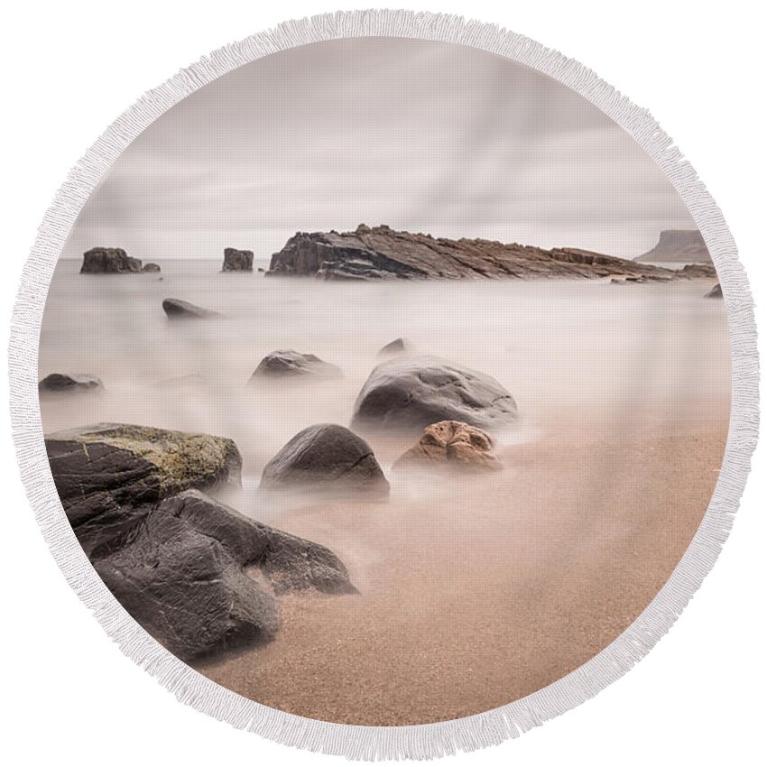 Pans Rock Round Beach Towel featuring the photograph Ballycastle - Pans Rocks by Nigel R Bell