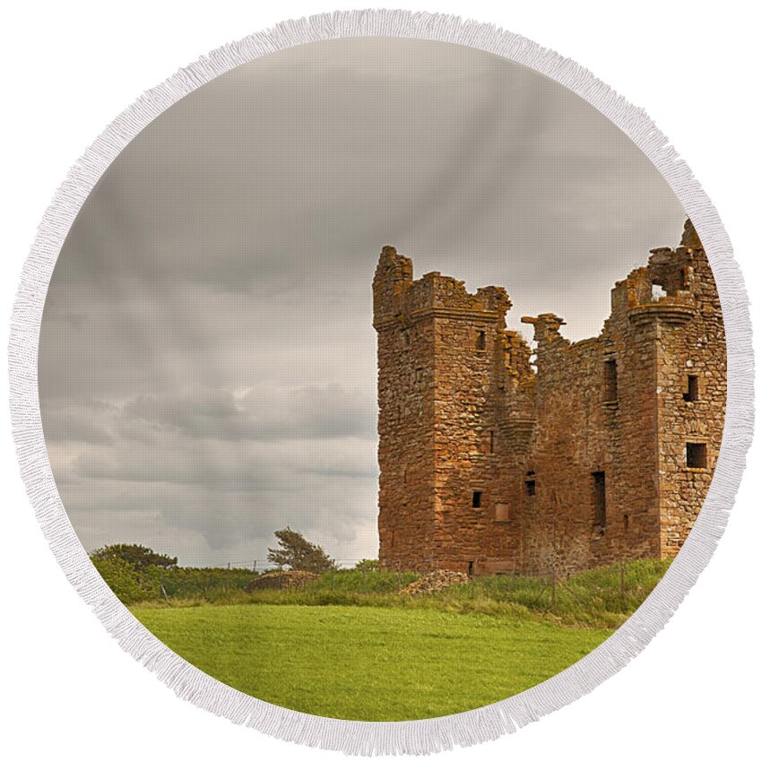 Castle Round Beach Towel featuring the photograph Baltersan Tower by Eunice Gibb