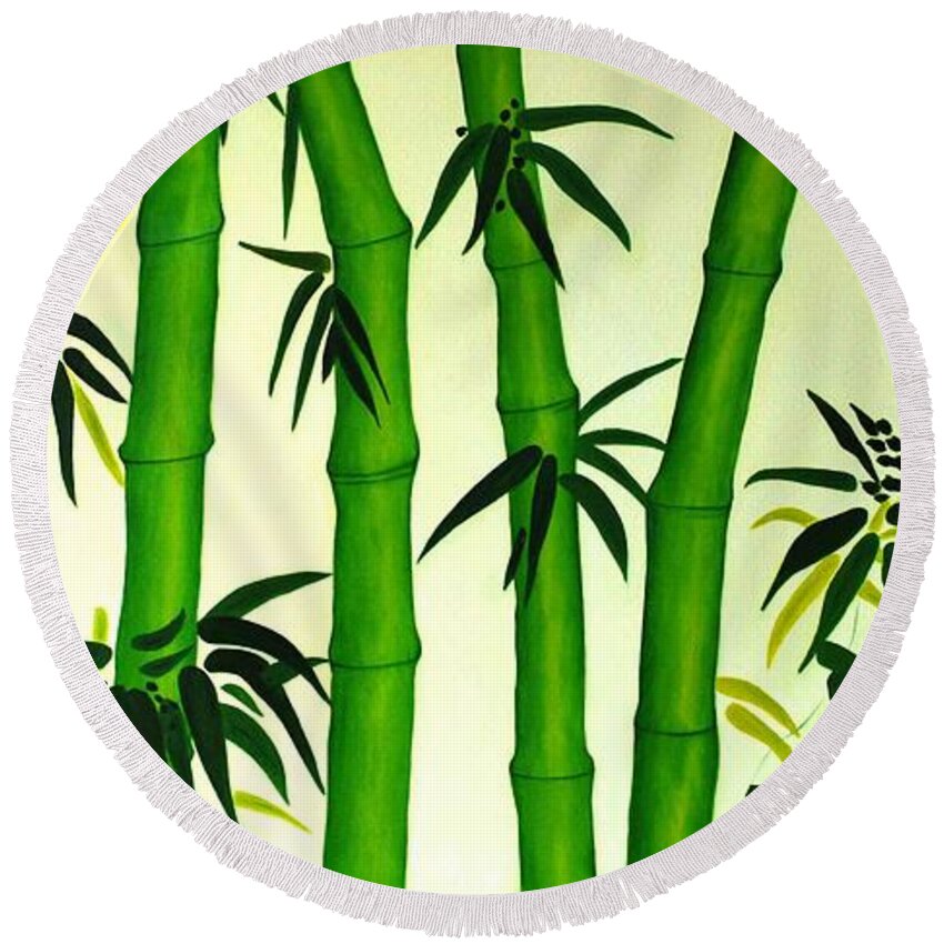 Oil Round Beach Towel featuring the painting Bamboos by Sonali Kukreja