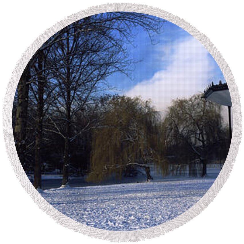 Photography Round Beach Towel featuring the photograph Bandstand In Snow, Regents Park by Panoramic Images